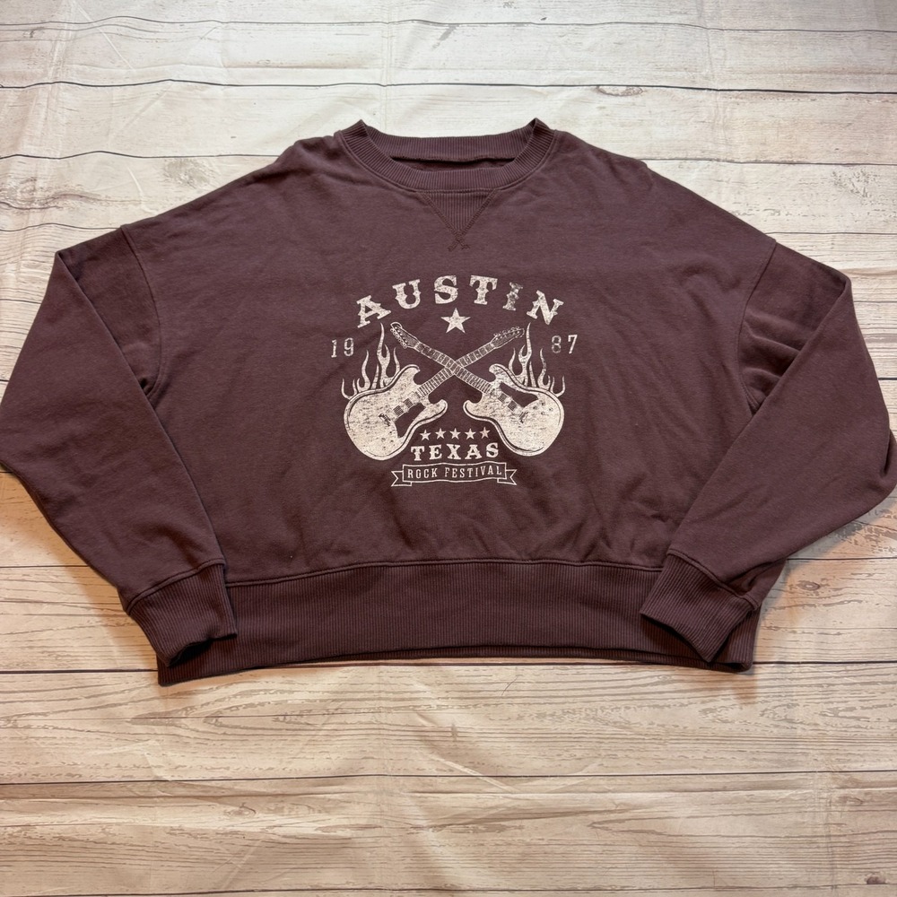 Aeropostale Cropped Crew Neck Sweater Austin‎ Texas Maroon Women's Size Small